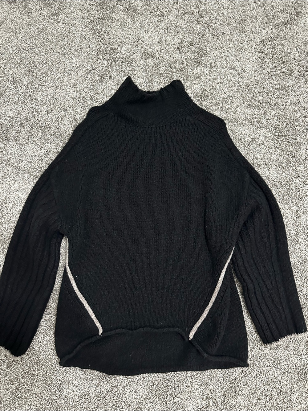 Moth by Anthropologie Black Mock Neck Oversized Sweater with Contrast Trim